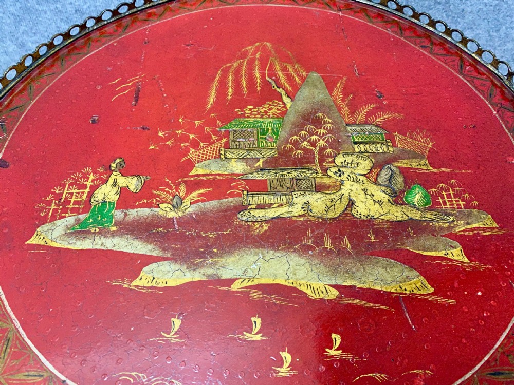  3 Tier Chinoiserie Red Lacquered Occasional Table View II