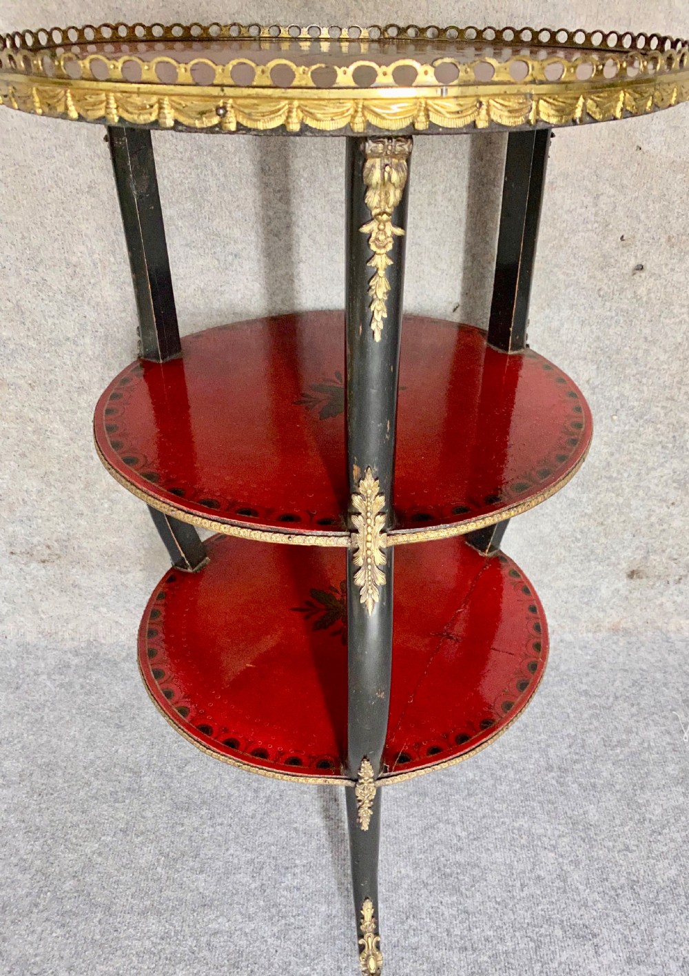  3 Tier Chinoiserie Red Lacquered Occasional Table View III