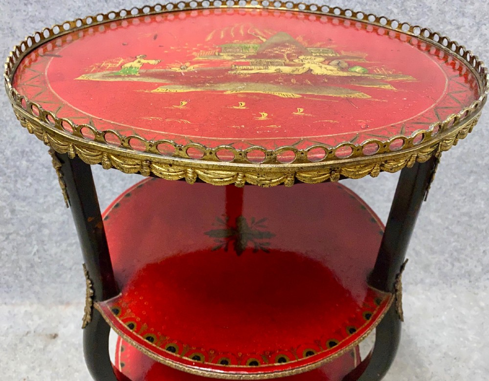  3 Tier Chinoiserie Red Lacquered Occasional Table View IV