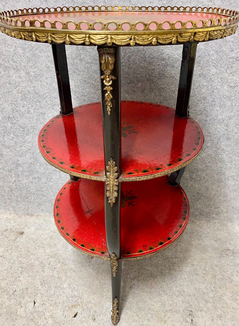  3 Tier Chinoiserie Red Lacquered Occasional Table View V