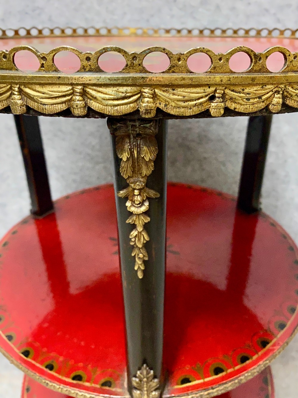  3 Tier Chinoiserie Red Lacquered Occasional Table View VII