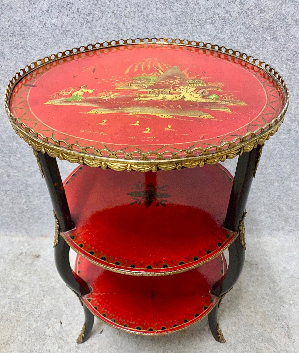  3 Tier Chinoiserie Red Lacquered Occasional Table View IX