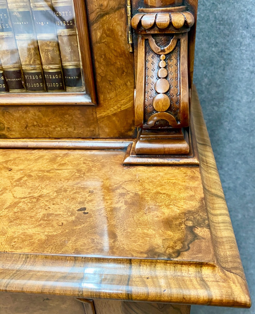 Fine Victorian Burr Walnut Secretaire Bookcase View V