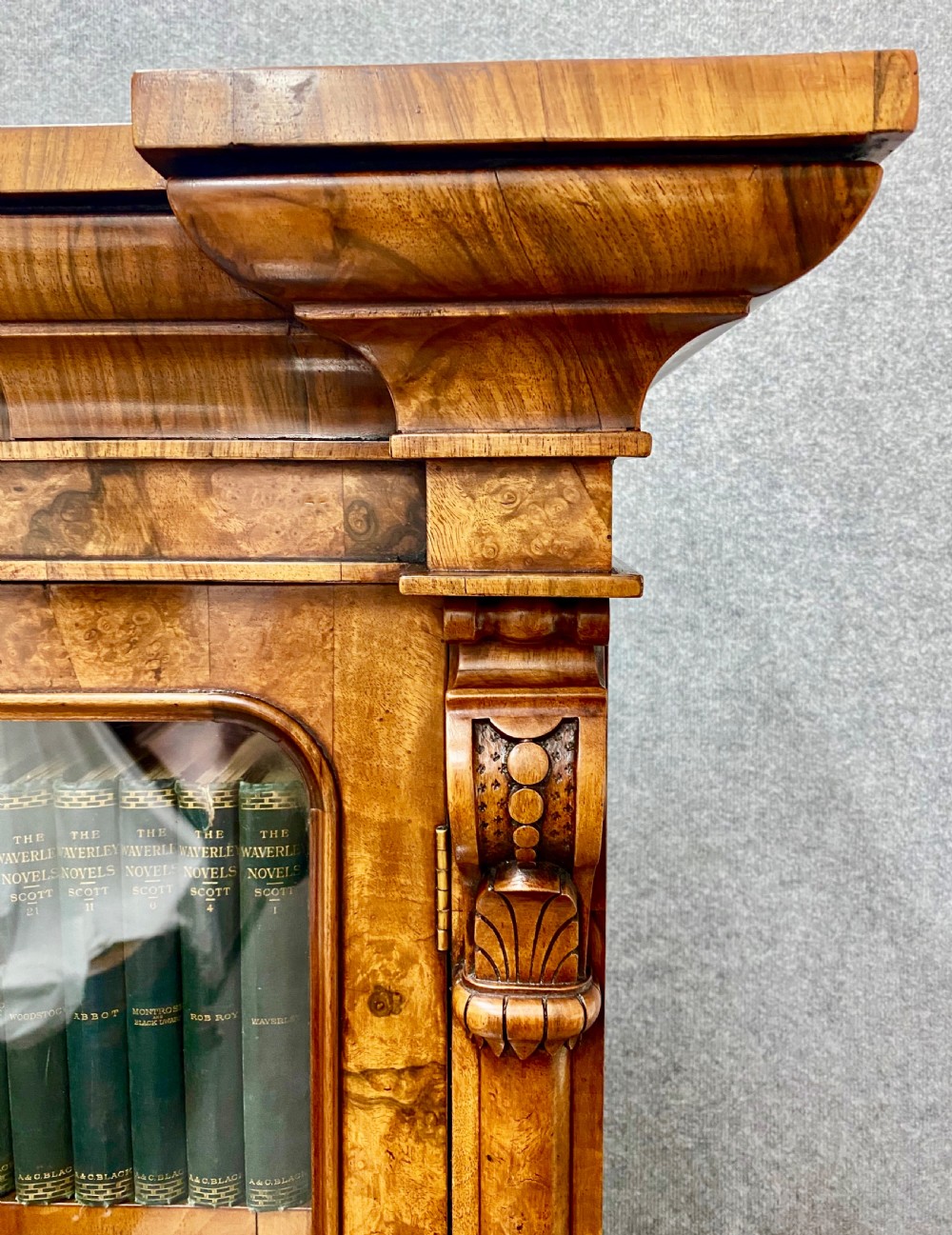 Fine Victorian Burr Walnut Secretaire Bookcase View VI