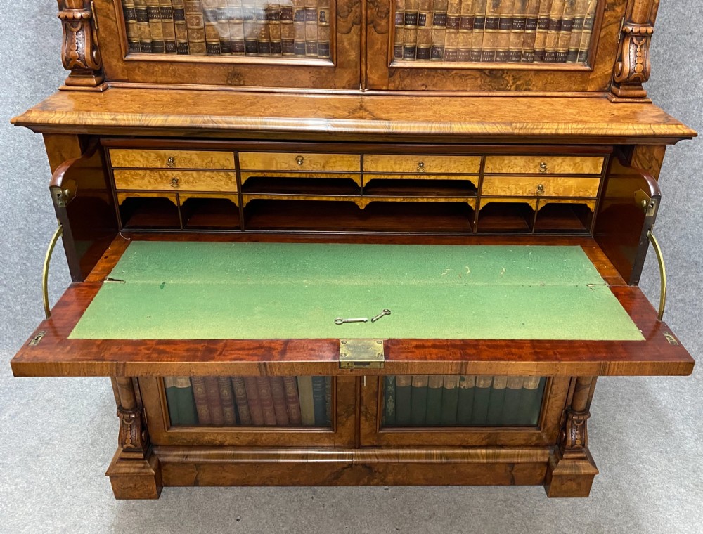 Fine Victorian Burr Walnut Secretaire Bookcase View VIII