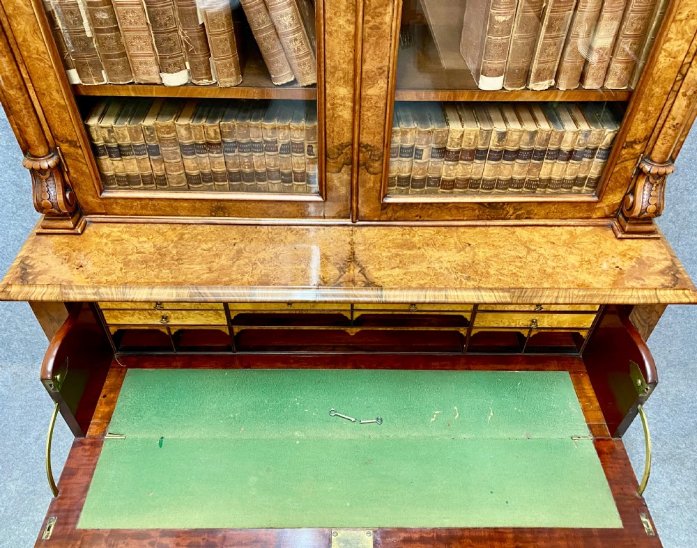 Fine Victorian Burr Walnut Secretaire Bookcase View XI