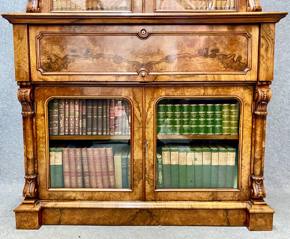Fine Victorian Burr Walnut Secretaire Bookcase View XIV