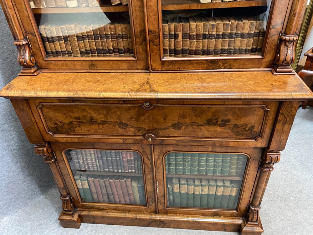 Fine Victorian Burr Walnut Secretaire Bookcase View XXI