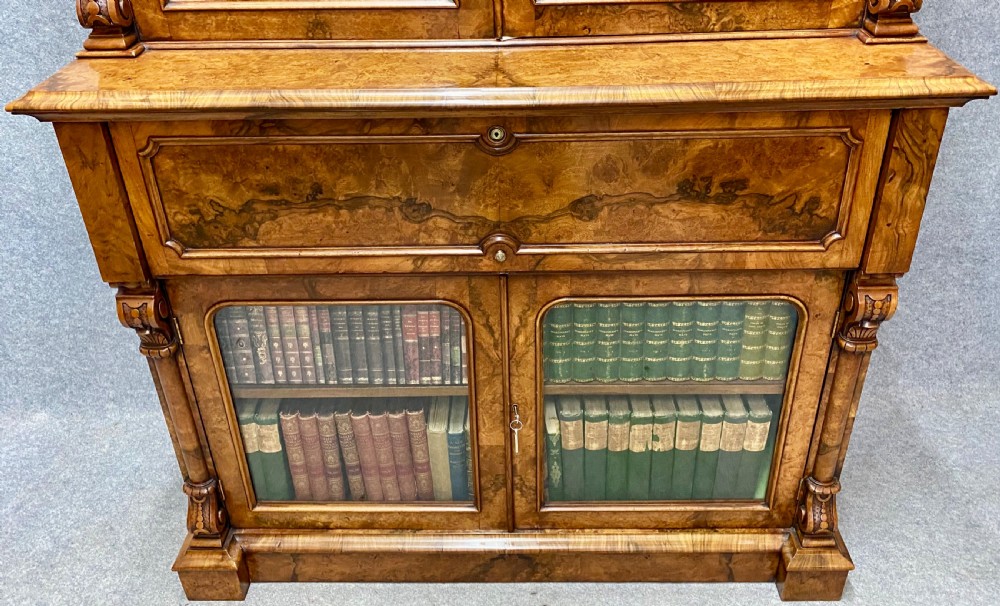 Fine Victorian Burr Walnut Secretaire Bookcase View XXII
