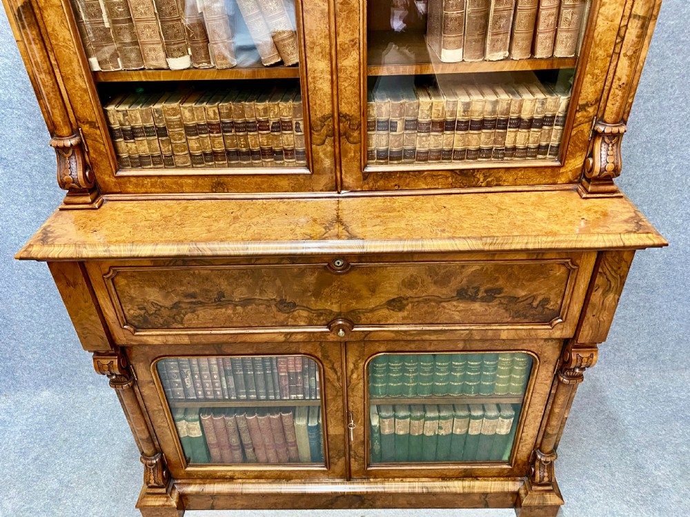 Fine Victorian Burr Walnut Secretaire Bookcase View XXIV