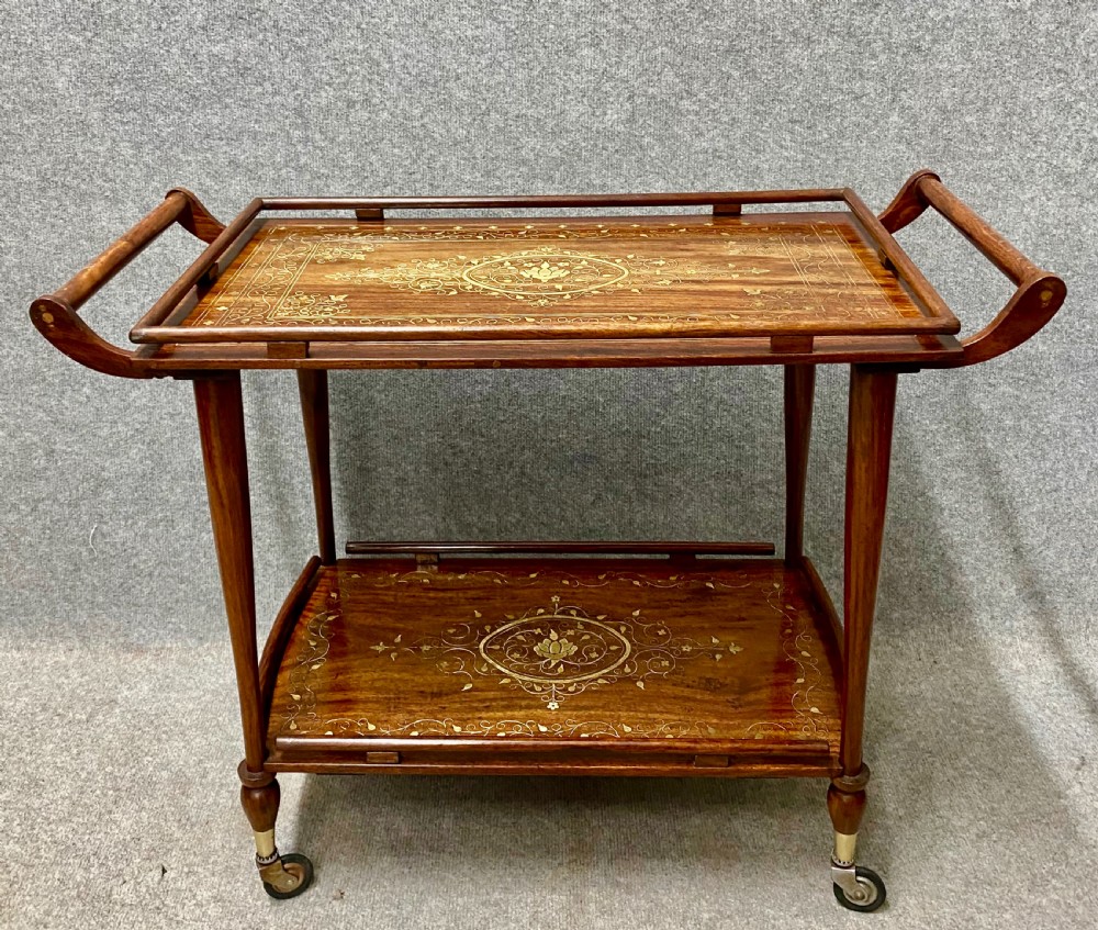 Anglo-Indian Teak & Brass Inlaid Drinks Trolley