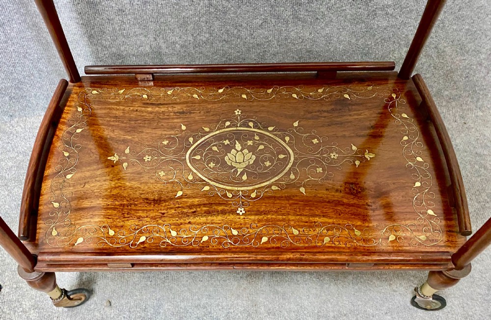Anglo-Indian Teak & Brass Inlaid Drinks Trolley View IV
