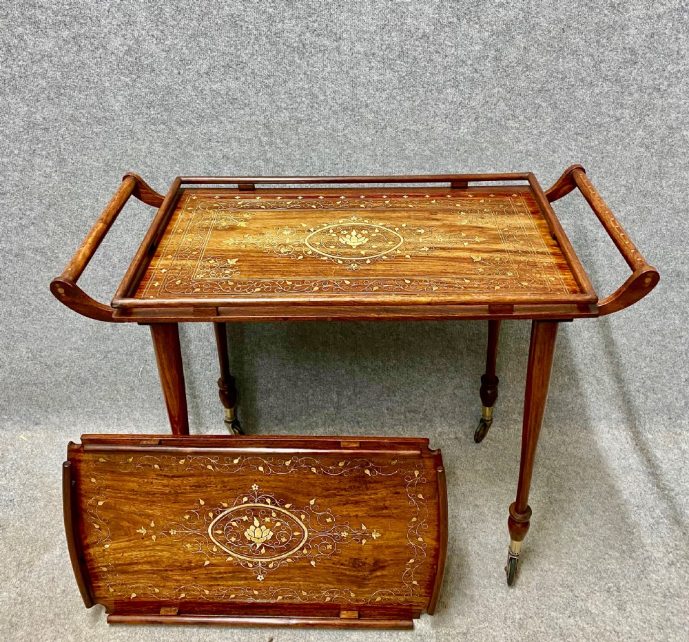 Anglo-Indian Teak & Brass Inlaid Drinks Trolley View V
