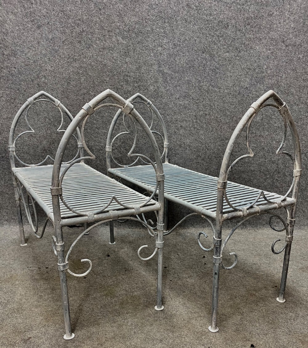 Pair of Gothic & Strap Work Garden Seats