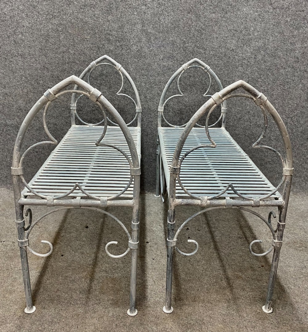 Pair of Gothic & Strap Work Garden Seats View II