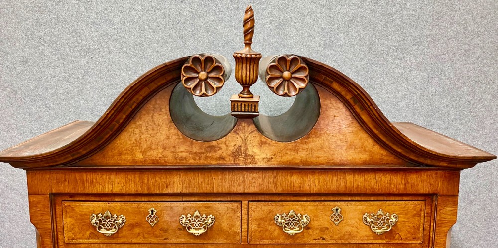 Substantial Bonnet-Top Burr Walnut Chest on Stand View V