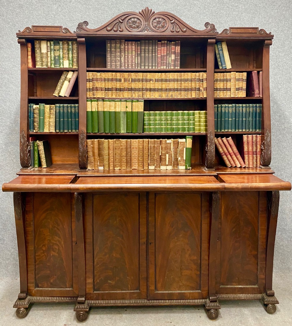 Fine Regency Mahogany Open Breakfront  Bookcase View III