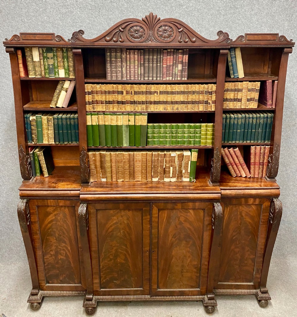Fine Regency Mahogany Open Breakfront  Bookcase View II