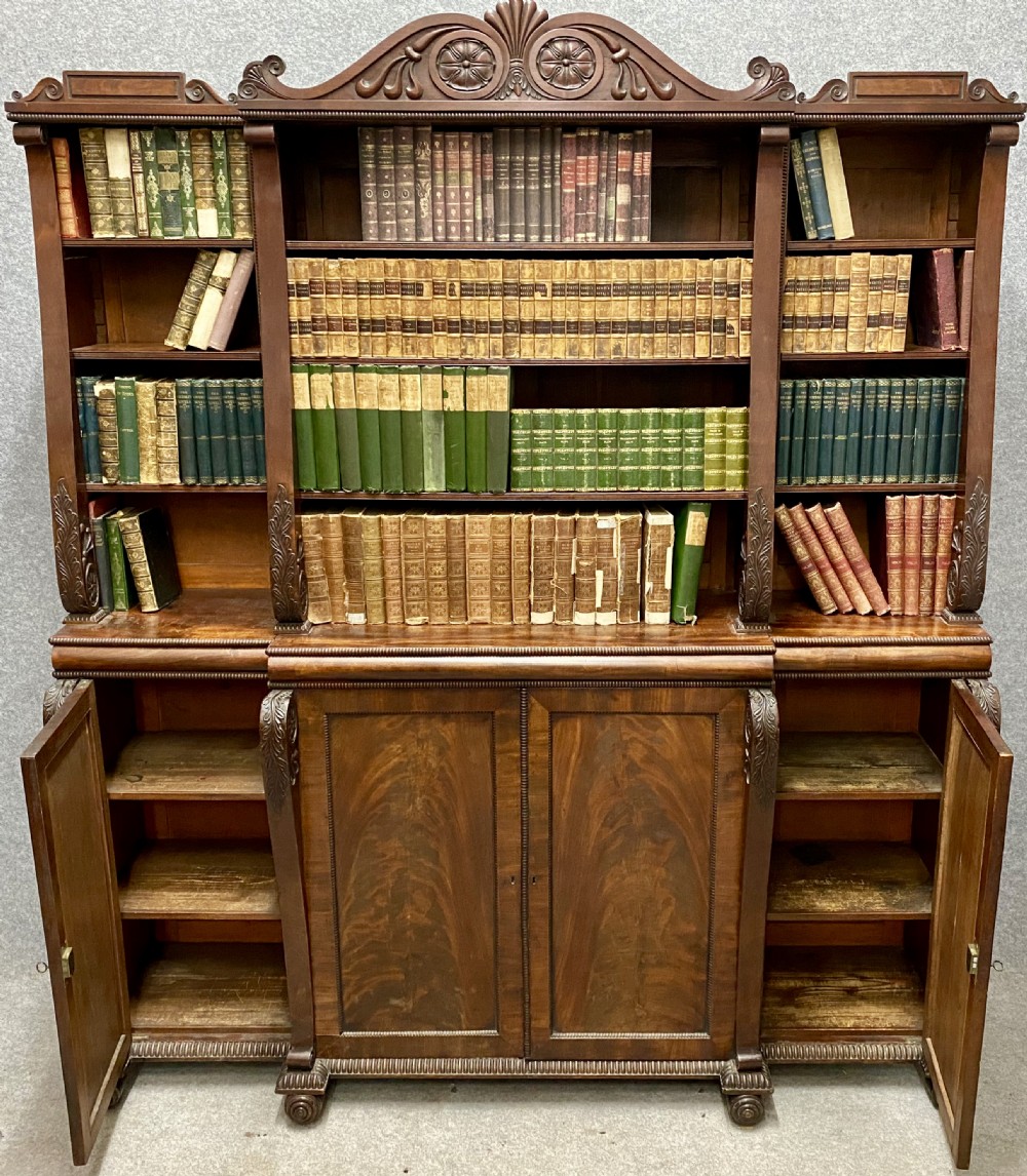Fine Regency Mahogany Open Breakfront  Bookcase View V