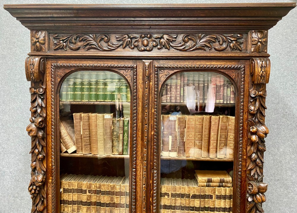Impressive Antique Carved Oak Bookcase View III