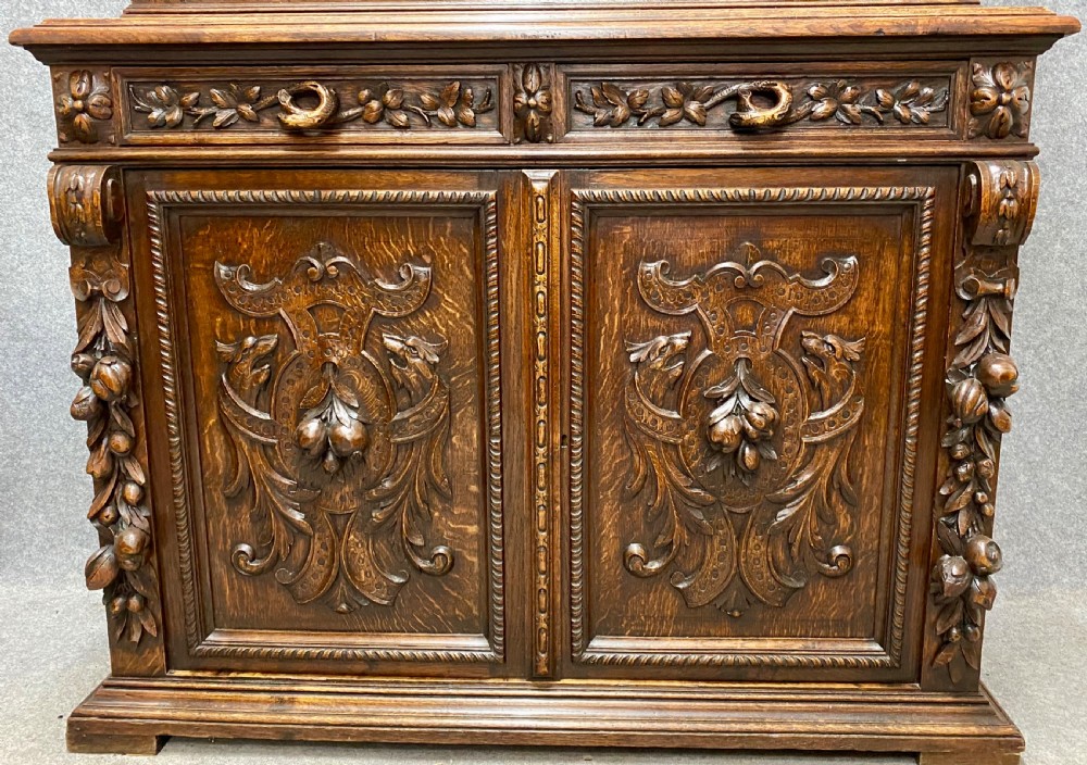 Impressive Antique Carved Oak Bookcase View V