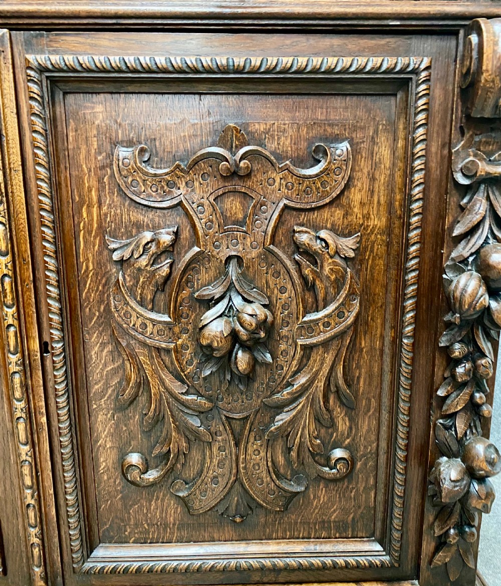 Impressive Antique Carved Oak Bookcase View VI