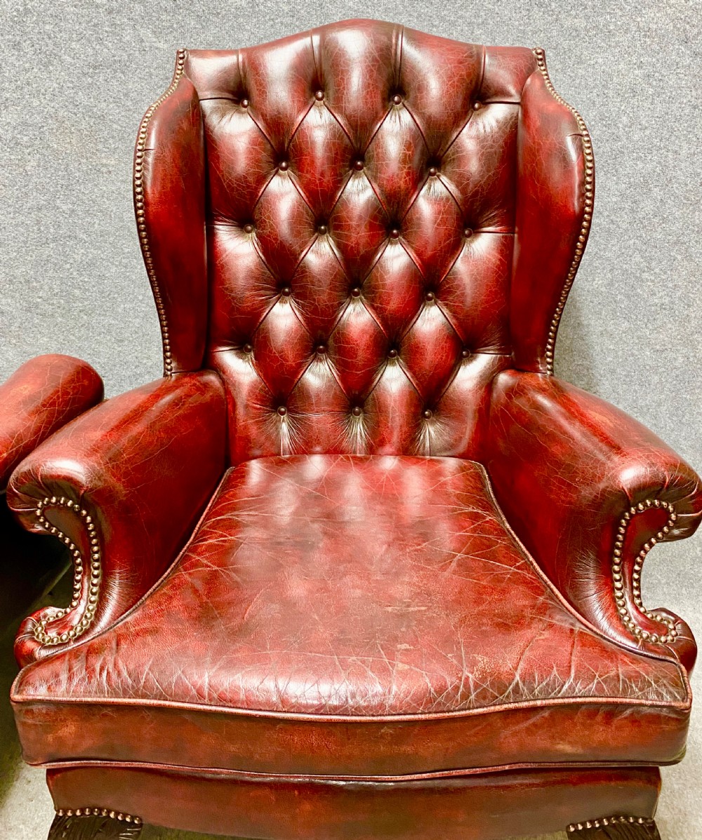 Pair of Leather Wing Armchairs View IX