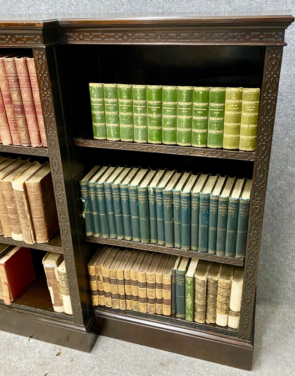 Edwardian Mahogany Breakfront Open Bookcase View III