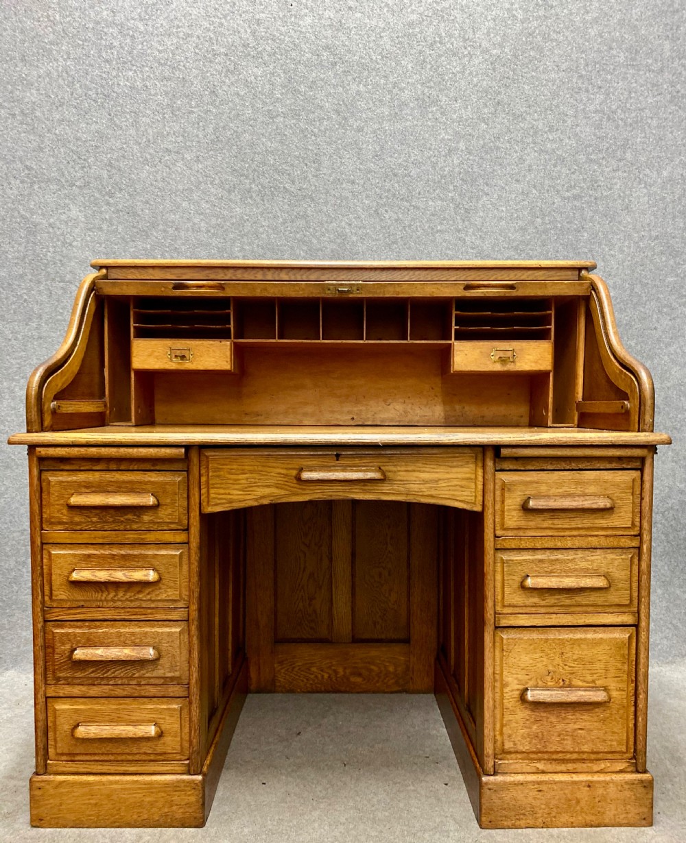 Golden Oak Roll Top Desk View VI