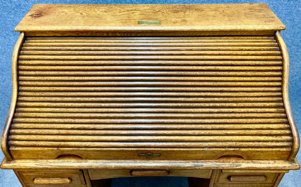 Golden Oak Roll Top Desk View VIII
