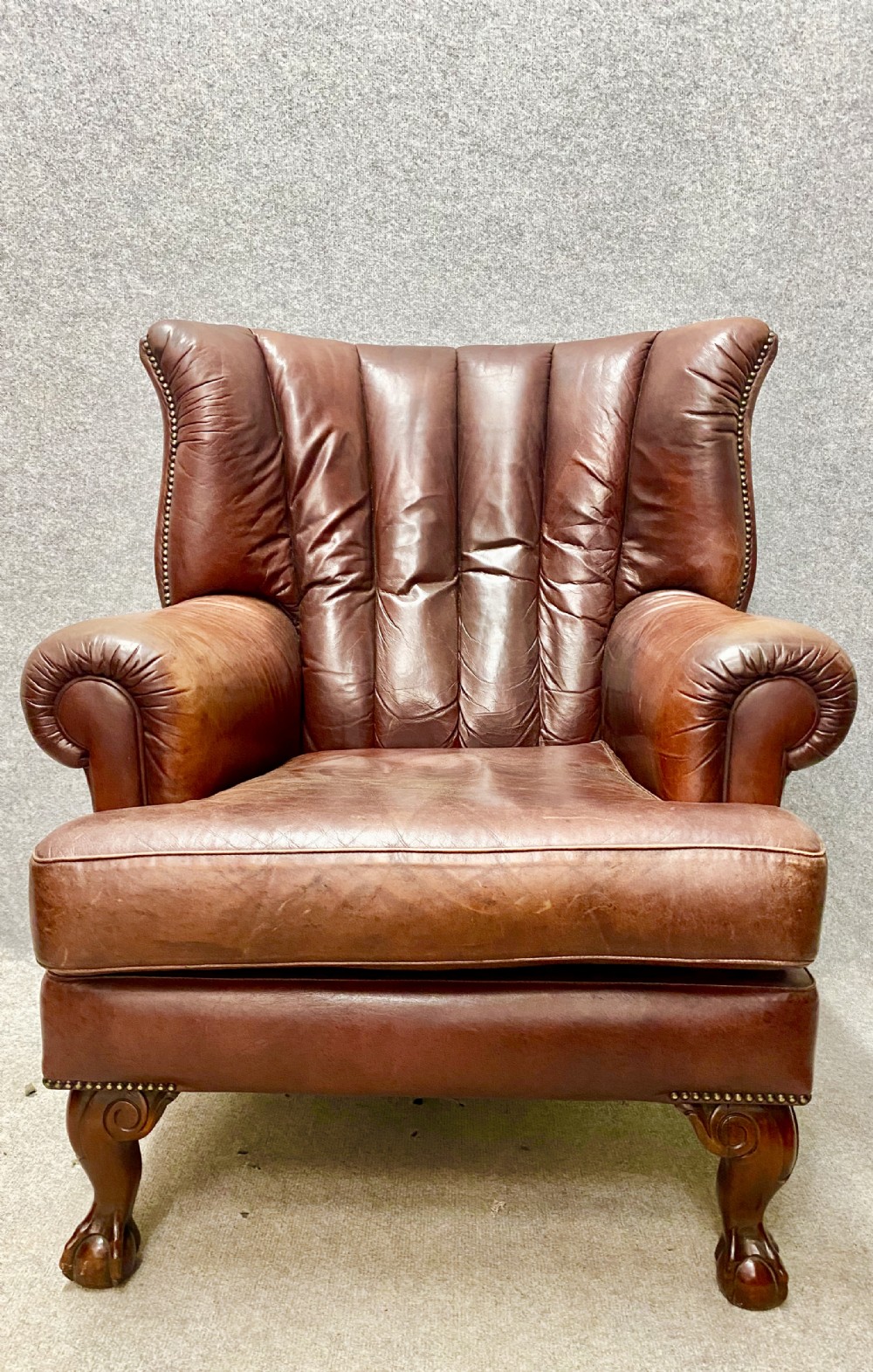 Old Leather Barrel Back Armchair