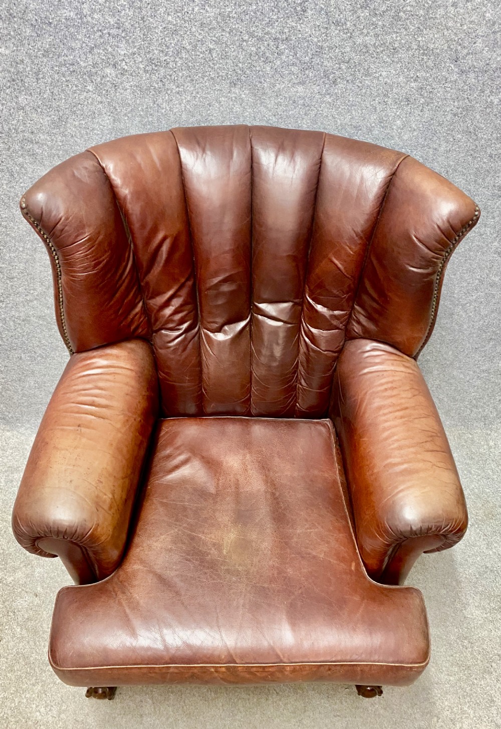Old Leather Barrel Back Armchair View II