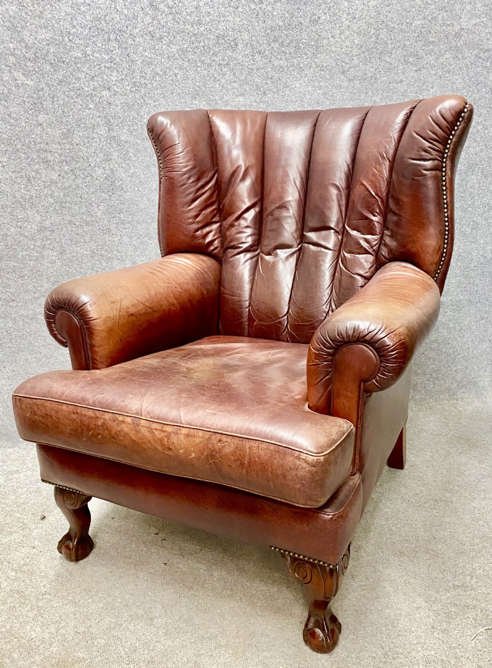 Old Leather Barrel Back Armchair View III