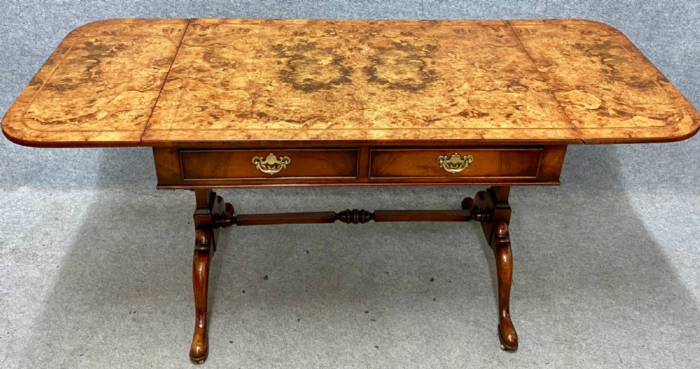 Good Queen Anne Style Burr Walnut Drop Leaf Sofa Table