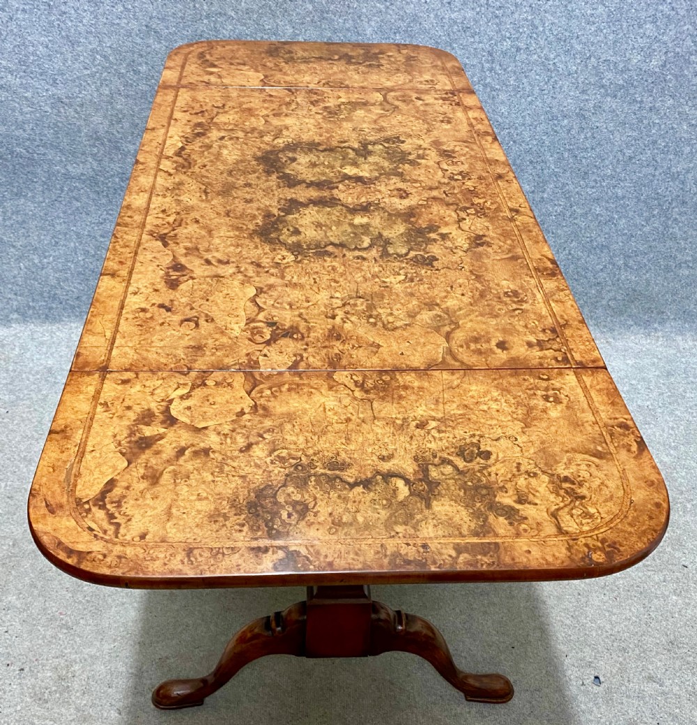 Good Queen Anne Style Burr Walnut Drop Leaf Sofa Table View III
