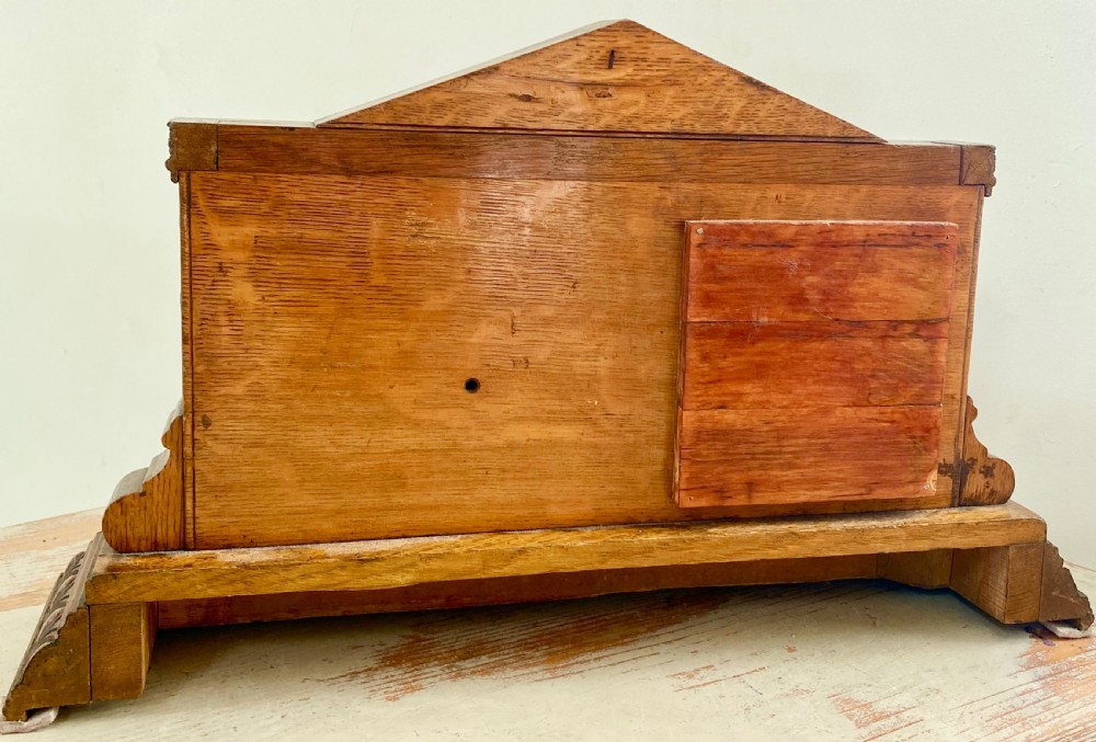 Antique Oak Clock, Barometer and Thermometer Weather Station View VIII