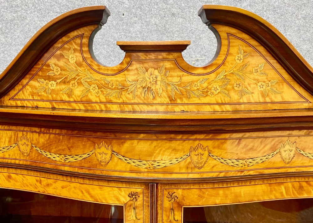 Fine Sheraton Revival Satinwood and Inlaid Display Cabinet View V