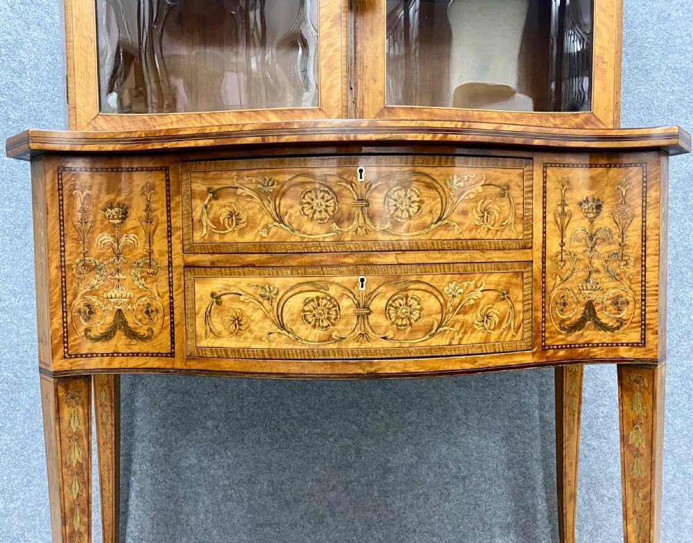 Fine Sheraton Revival Satinwood and Inlaid Display Cabinet View VI