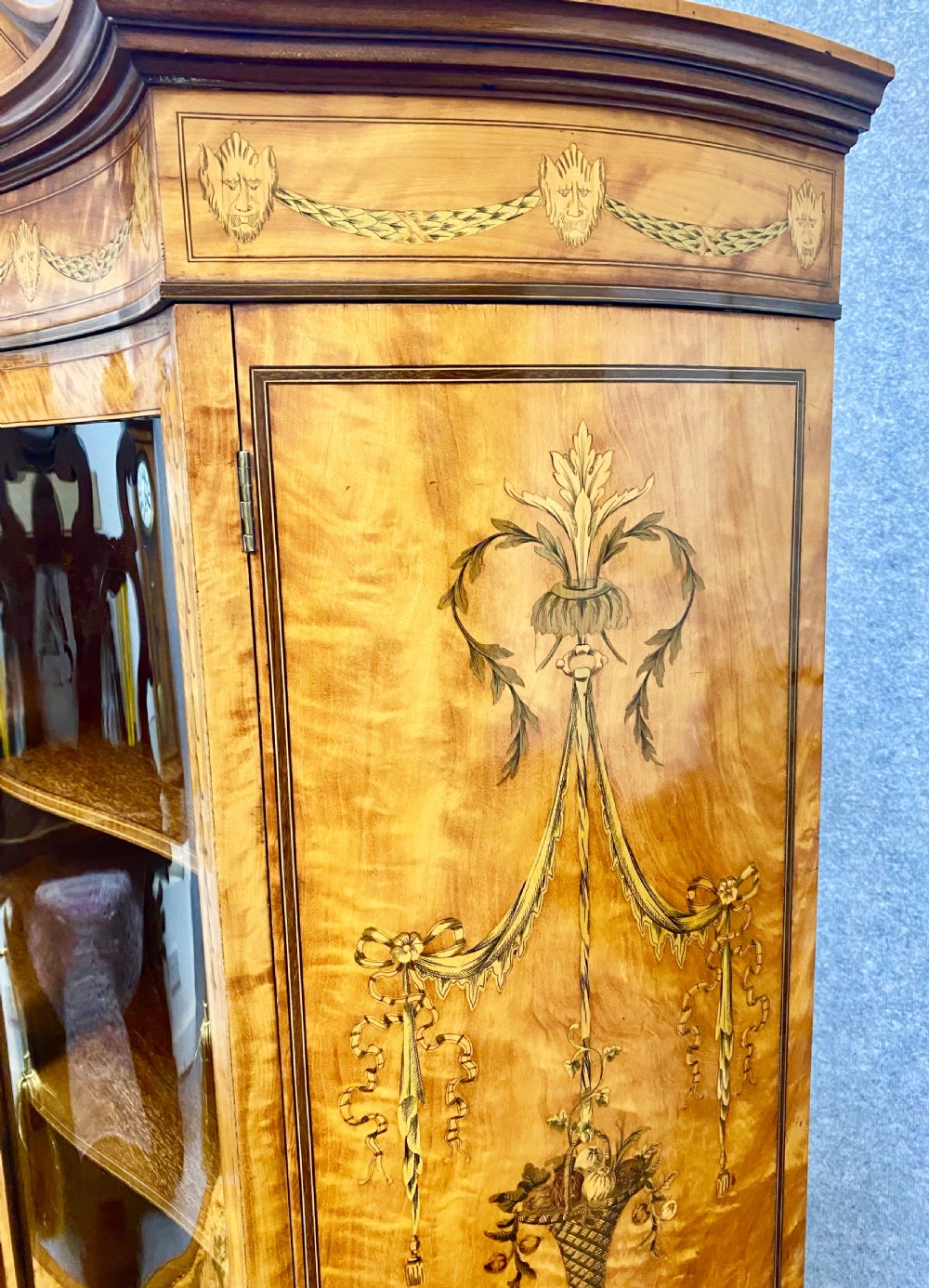 Fine Sheraton Revival Satinwood and Inlaid Display Cabinet View X
