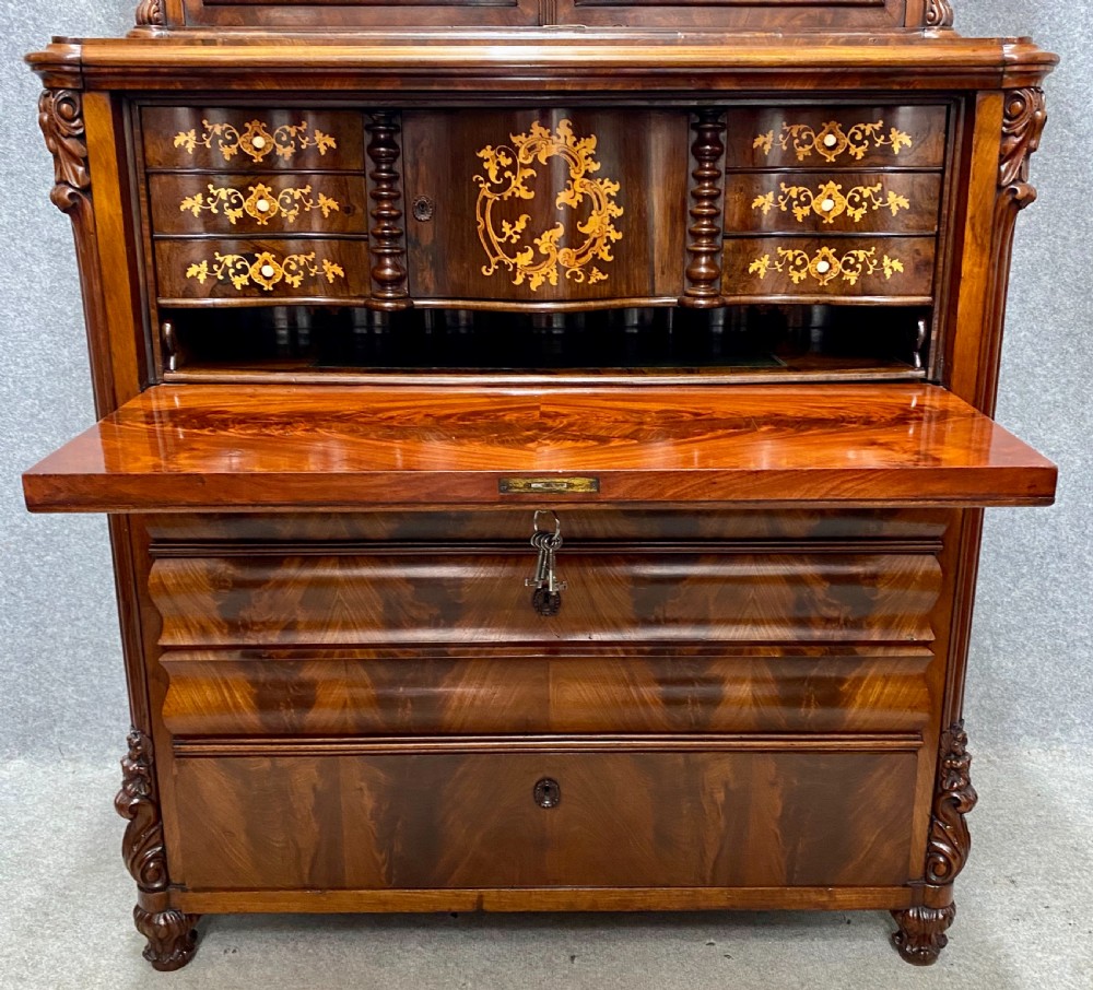 Superb Antique Biedermeier Mahogany Secretaire Bookcase View IV