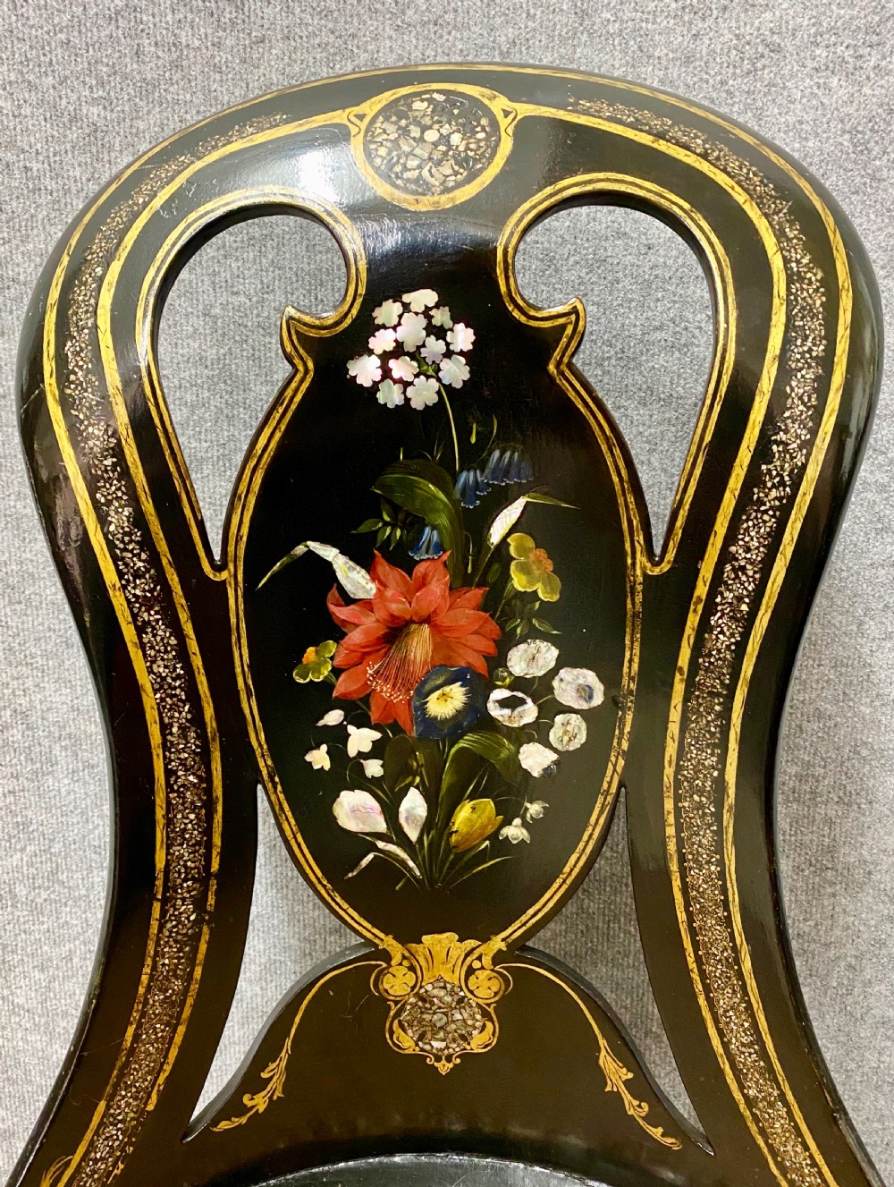 Unusual Bettridge & Co. Papier Mache Spoon Back Chair. View II