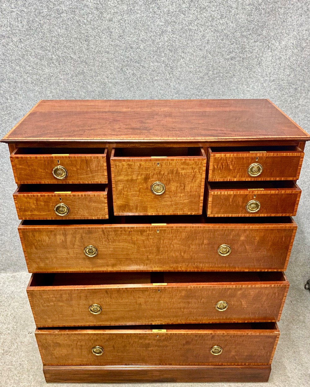 Very Large Edwardian Shoolbred Inlaid Chest of Drawers View VIII