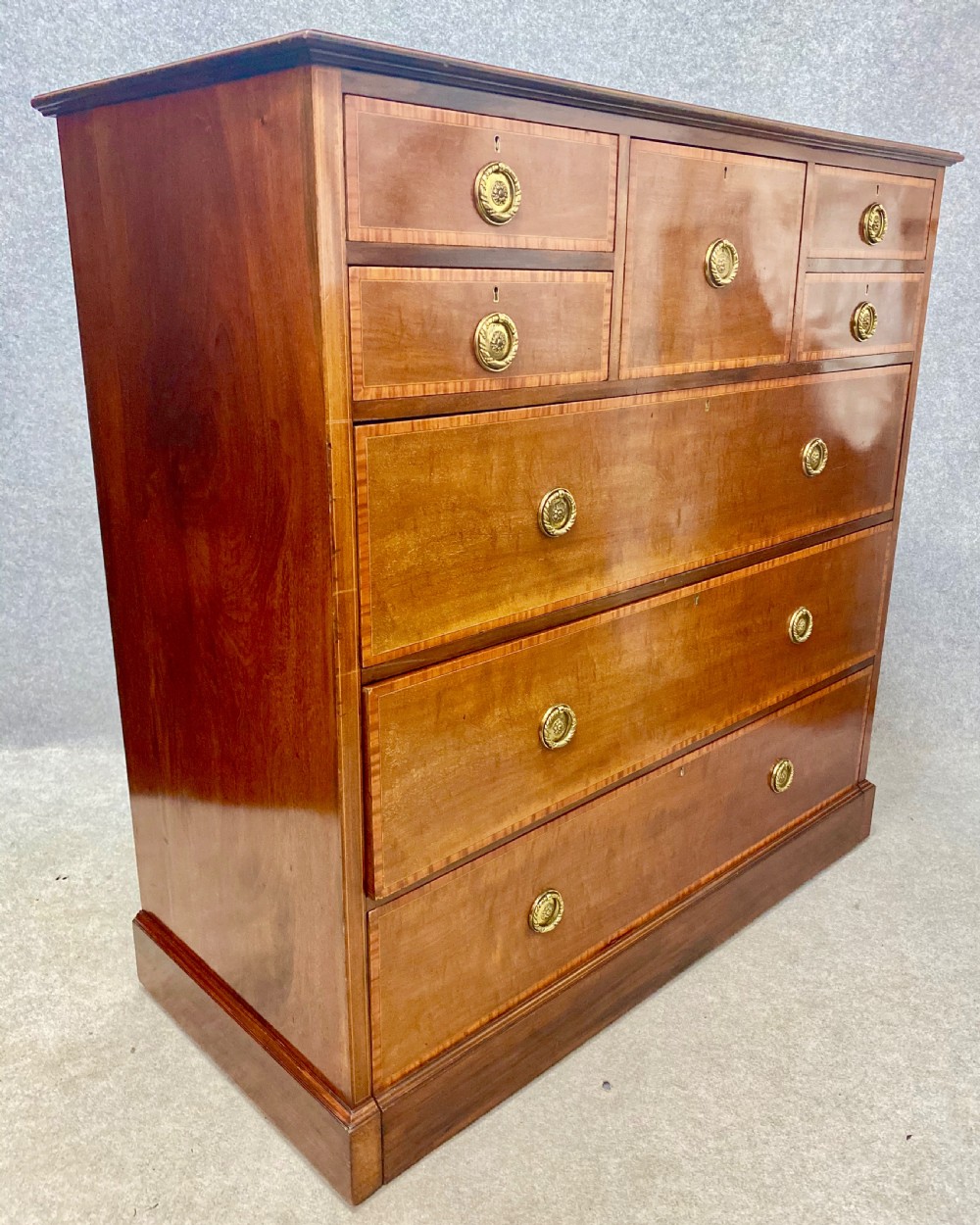 Very Large Edwardian Shoolbred Inlaid Chest of Drawers View IX