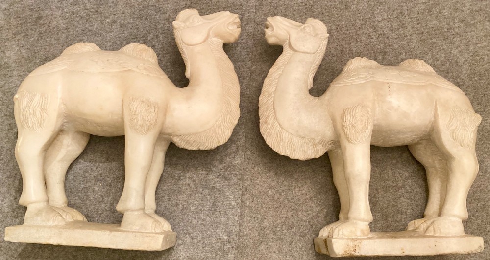 Unusual Pair Of Marble Bactrian Camels View II