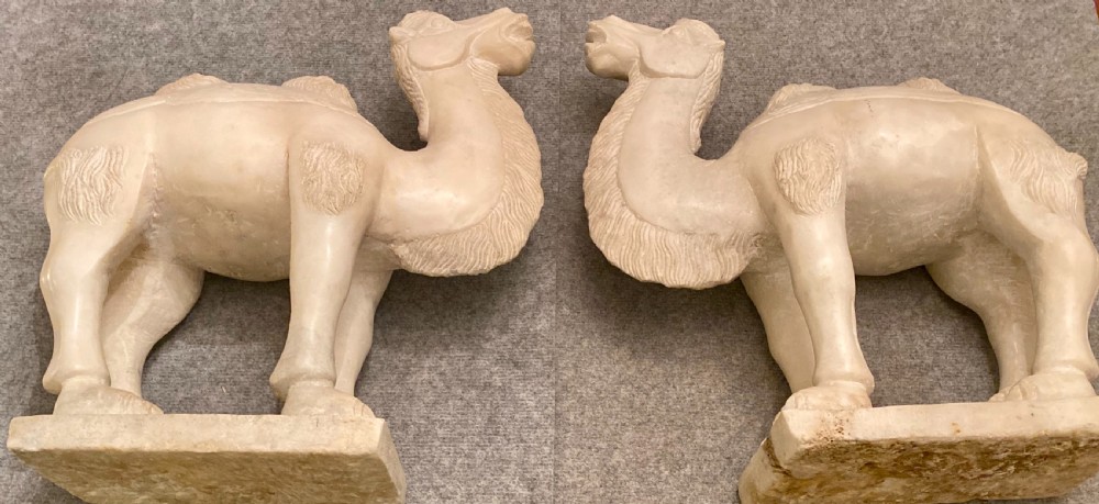 Unusual Pair Of Marble Bactrian Camels View V