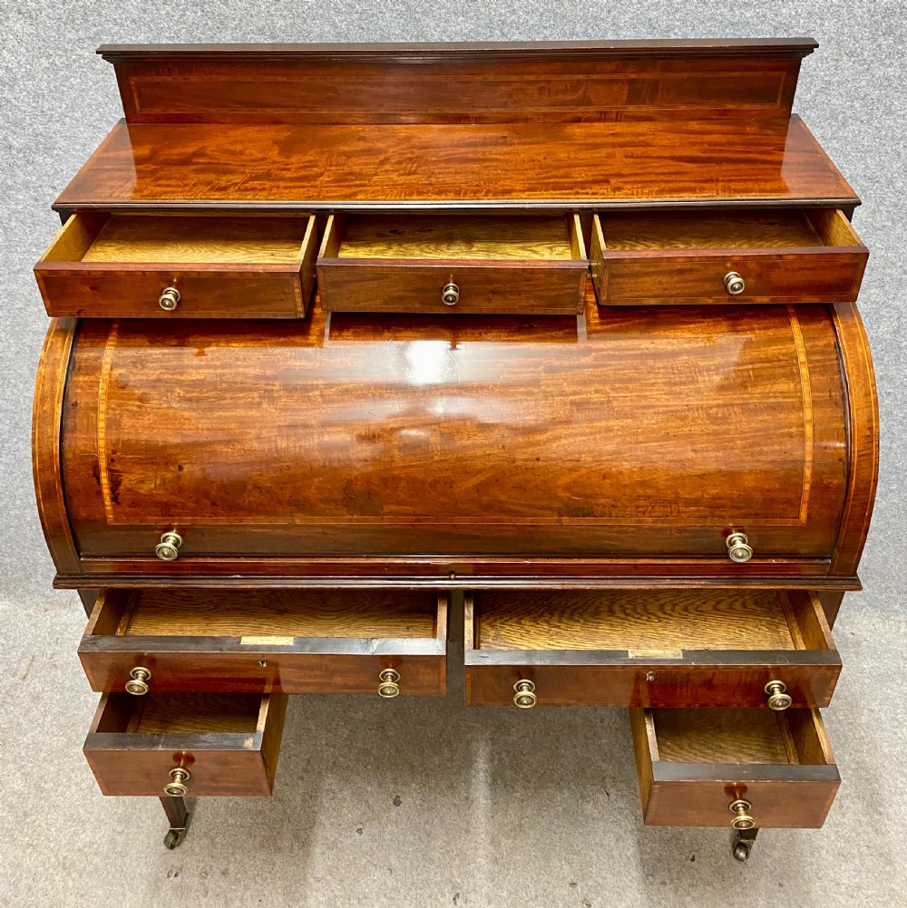 Edwardian Inlaid Cylinder Desk View V