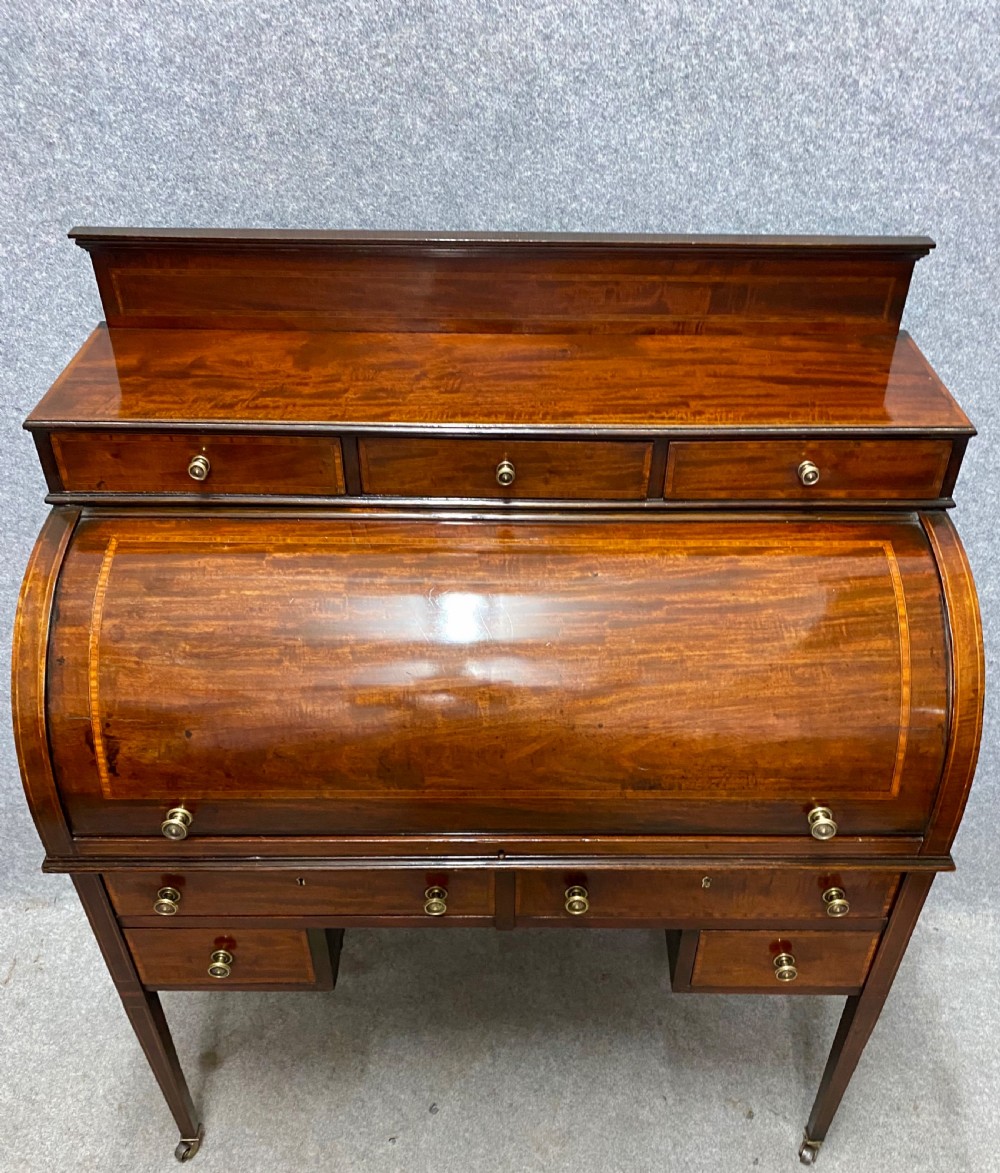 Edwardian Inlaid Cylinder Desk View VI