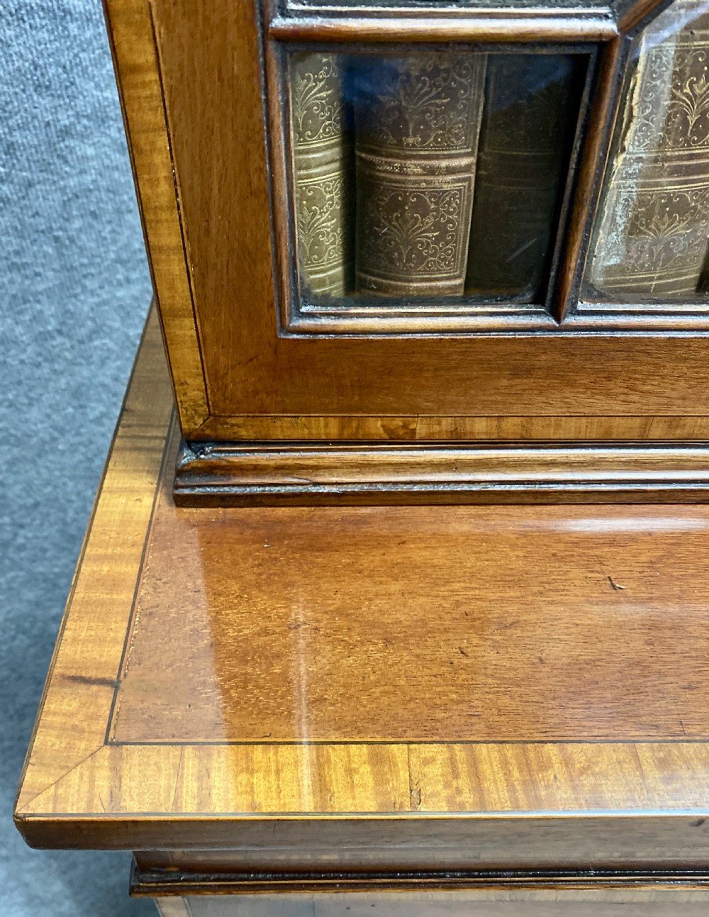 Edwardian Mahogany and Inlaid Breakfront Bookcase View IV