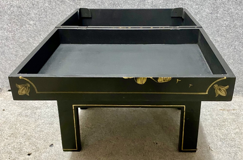 Small Chinoiserie Black Lacquered Box on Stand  View VI