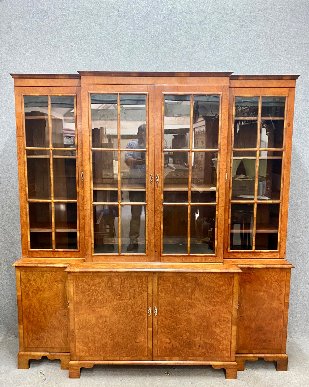Burr Walnut Breakfront Bookcase